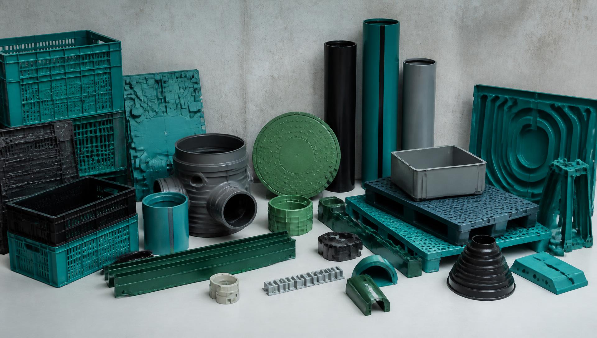 Produtos e componentes industriais produzidos com material plástico recuperado